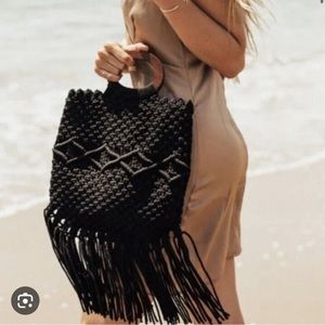 NWT Danielle Nicole Black Macrame Fringe Purse